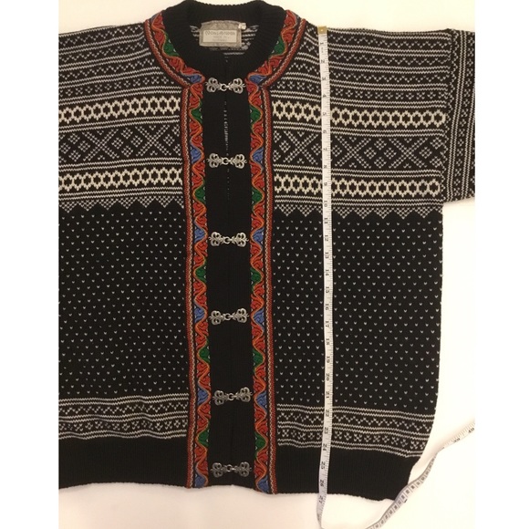 Norlaender - VTG Black/Cream Nordic Style Wool Cardigan Jacket  Sz L Wom… - Picture 4 of 12